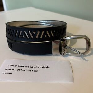 Tahari Black Skinny Leather belt patterned cut outs XL 36”